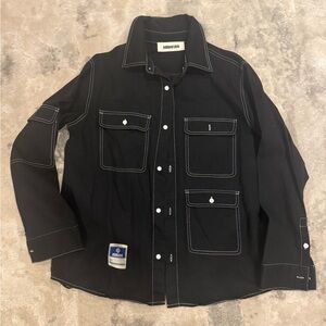 Excellent quality Metalwood Men’s Black Shirt Jacket with White Accents